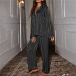 Women's Satin Striped Pajama Lounge Set - Lifestyle