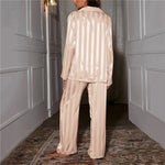 Women's Satin Striped Pajama Lounge Set - Style