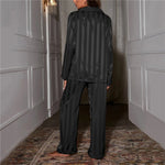 Women's Satin Striped Pajama Lounge Set - Model