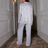 Women's Satin Striped Pajama Lounge Set - Full Set