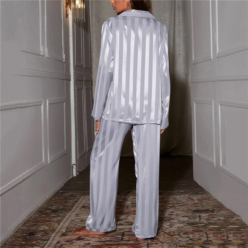 Women's Satin Striped Pajama Lounge Set - Full Set