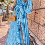 Maxi Dress | Abstract Print Long Summer Dress with Flowy Kimono Sleeves 1