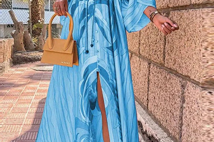 Maxi Dress | Abstract Print Long Summer Dress with Flowy Kimono Sleeves 1