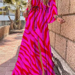 Maxi Dress | Abstract Print Long Summer Dress with Flowy Kimono Sleeves 2