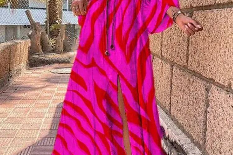 Maxi Dress | Abstract Print Long Summer Dress with Flowy Kimono Sleeves 2