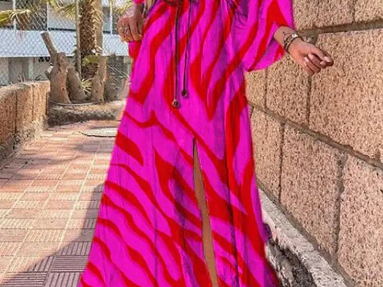 Maxi Dress | Abstract Print Long Summer Dress with Flowy Kimono Sleeves 2