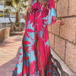 Maxi Dress | Abstract Print Long Summer Dress with Flowy Kimono Sleeves 3