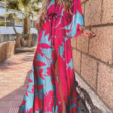 Maxi Dress | Abstract Print Long Summer Dress with Flowy Kimono Sleeves 3