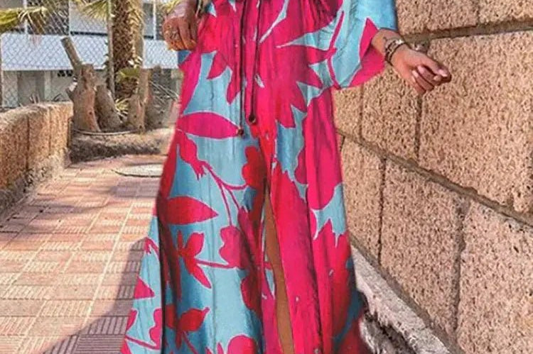 Maxi Dress | Abstract Print Long Summer Dress with Flowy Kimono Sleeves 3