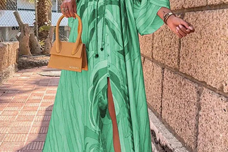 Maxi Dress | Abstract Print Long Summer Dress with Flowy Kimono Sleeves 5