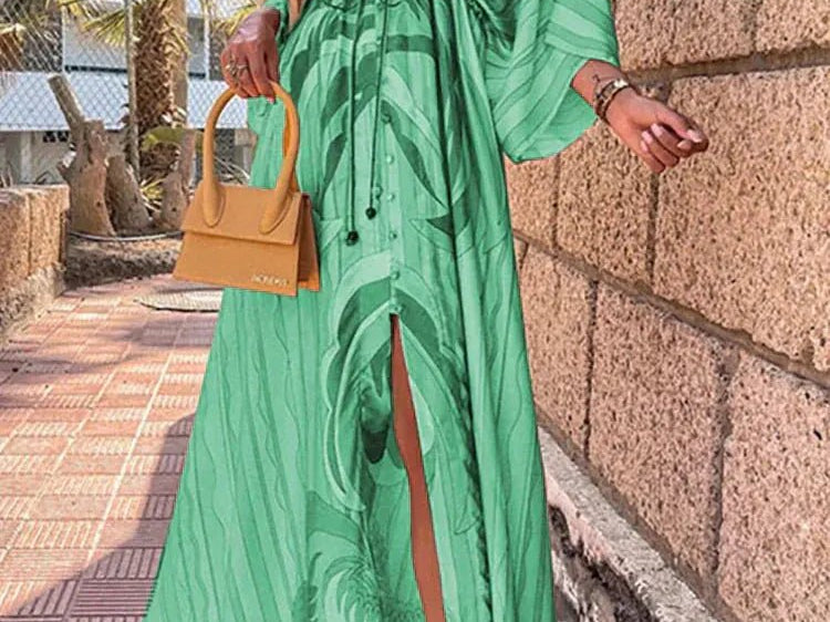 Maxi Dress | Abstract Print Long Summer Dress with Flowy Kimono Sleeves 5