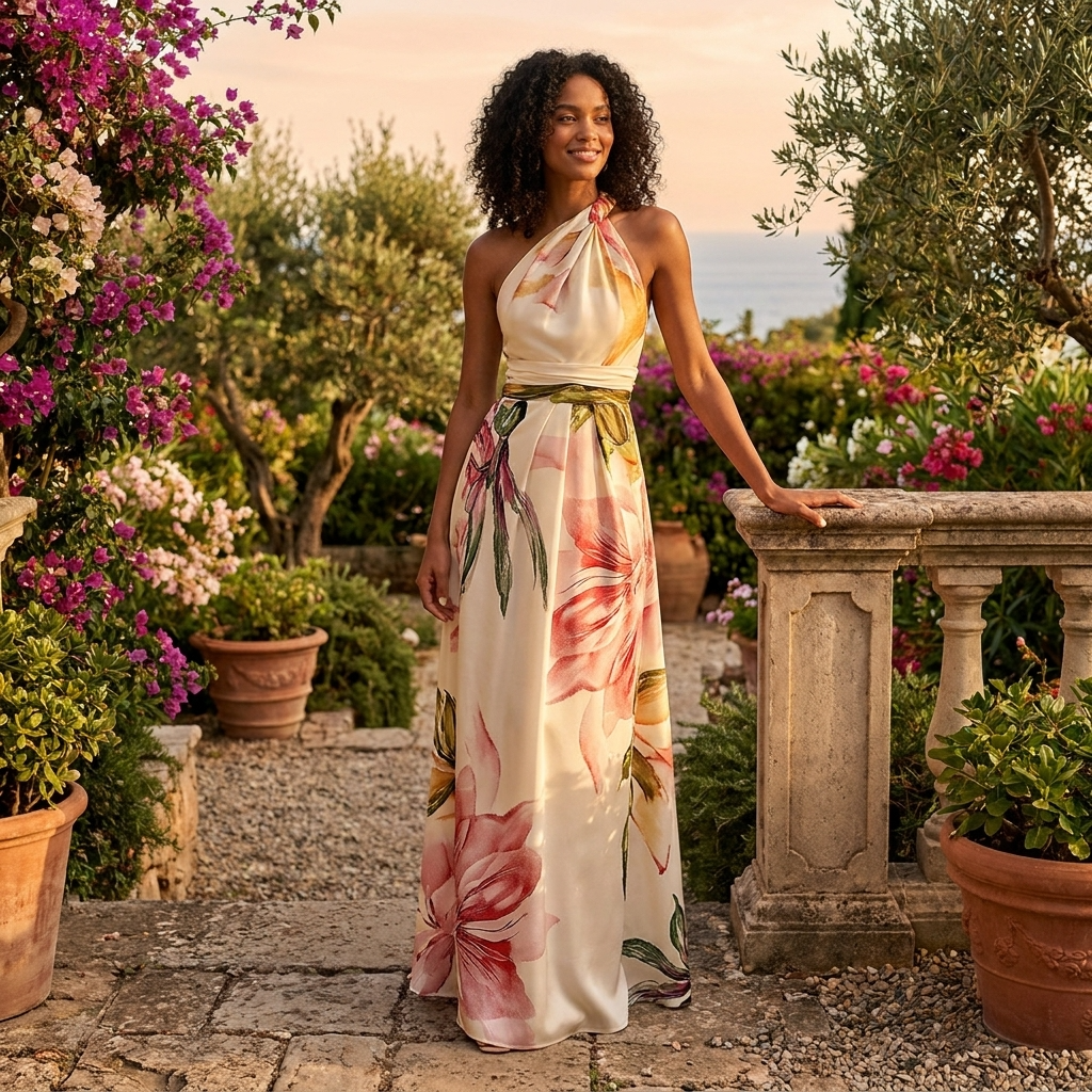 Maxi Dress | Asymmetric Halter Neckline Elegant Floor-Length Gown 0