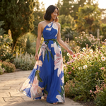 Maxi Dress | Asymmetric Halter Neckline Elegant Floor-Length Gown 1