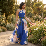 Maxi Dress | Asymmetric Halter Neckline Elegant Floor-Length Gown 1