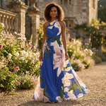 Maxi Dress | Asymmetric Halter Neckline Elegant Floor-Length Gown 4