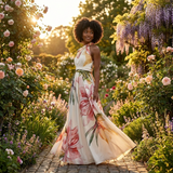 Maxi Dress | Asymmetric Halter Neckline Elegant Floor-Length Gown 7