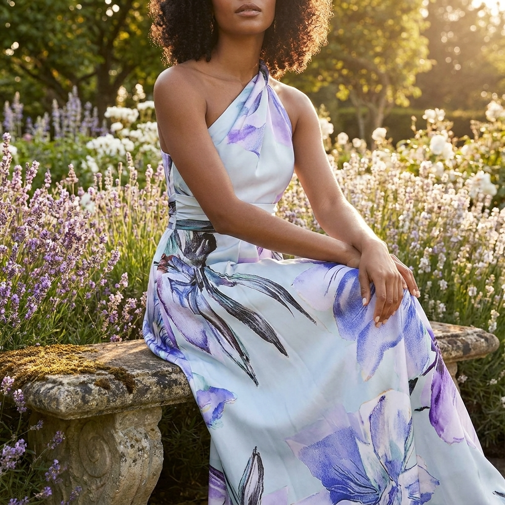 Maxi Dress | Asymmetric Halter Neckline Elegant Floor-Length Gown 8