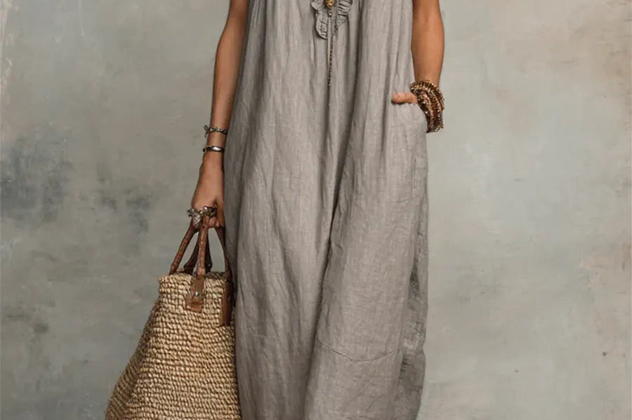 Maxi Dress | Bohemian Ruffle V-Neck Long Dress with Sleeves 0