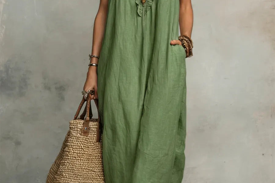 Maxi Dress | Bohemian Ruffle V-Neck Long Dress with Sleeves 1