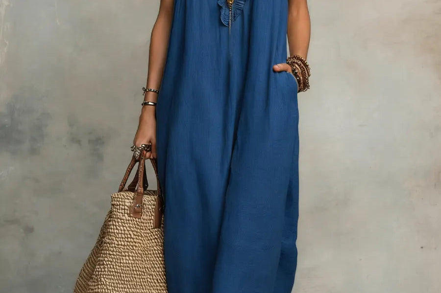 Maxi Dress | Bohemian Ruffle V-Neck Long Dress with Sleeves 2