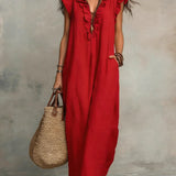 Maxi Dress | Bohemian Ruffle V-Neck Long Dress with Sleeves 3