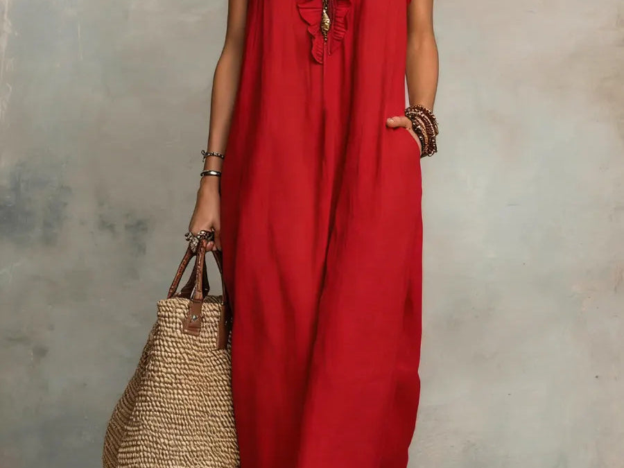 Maxi Dress | Bohemian Ruffle V-Neck Long Dress with Sleeves 3