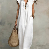 Maxi Dress | Bohemian Ruffle V-Neck Long Dress with Sleeves 4