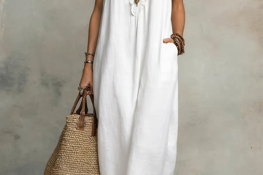 Maxi Dress | Bohemian Ruffle V-Neck Long Dress with Sleeves 4