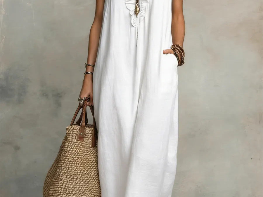 Maxi Dress | Bohemian Ruffle V-Neck Long Dress with Sleeves 4
