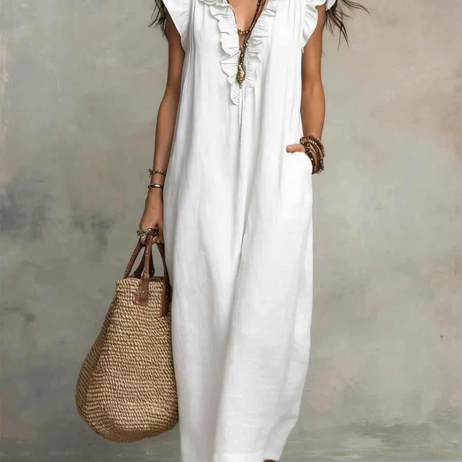 Maxi Dress | Bohemian Ruffle V-Neck Long Dress with Sleeves 4