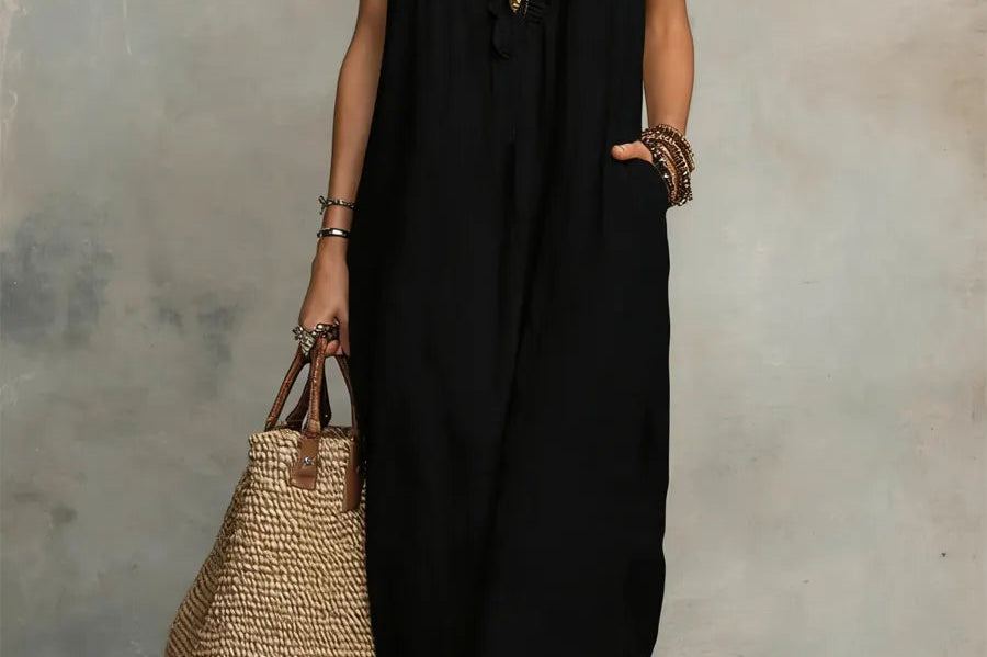 Maxi Dress | Bohemian Ruffle V-Neck Long Dress with Sleeves 5