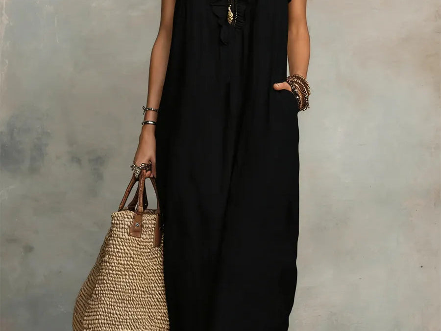Maxi Dress | Bohemian Ruffle V-Neck Long Dress with Sleeves 5