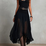 Maxi Dress | Boho Style Long Dress with Sheer Tulle Skirt and Fitted Bodice 0