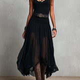 Maxi Dress | Boho Style Long Dress with Sheer Tulle Skirt and Fitted Bodice 0