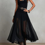 Maxi Dress | Boho Style Long Dress with Sheer Tulle Skirt and Fitted Bodice 1