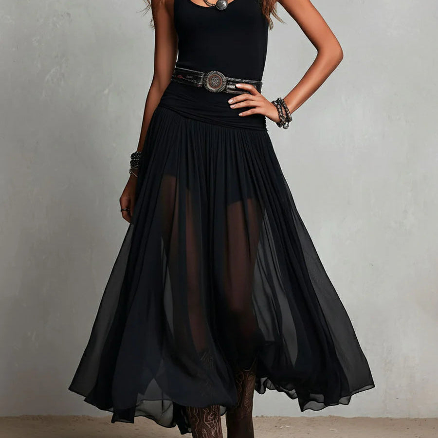 Maxi Dress | Boho Style Long Dress with Sheer Tulle Skirt and Fitted Bodice 1