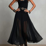 Maxi Dress | Boho Style Long Dress with Sheer Tulle Skirt and Fitted Bodice 2