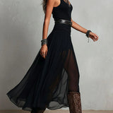 Maxi Dress | Boho Style Long Dress with Sheer Tulle Skirt and Fitted Bodice 3