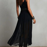 Maxi Dress | Boho Style Long Dress with Sheer Tulle Skirt and Fitted Bodice 4