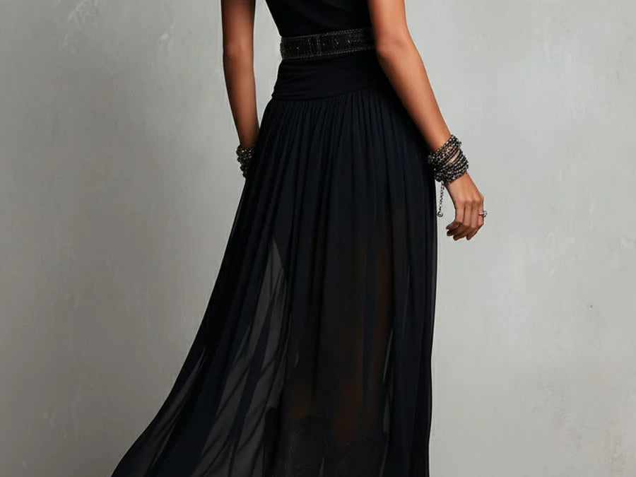 Maxi Dress | Boho Style Long Dress with Sheer Tulle Skirt and Fitted Bodice 4