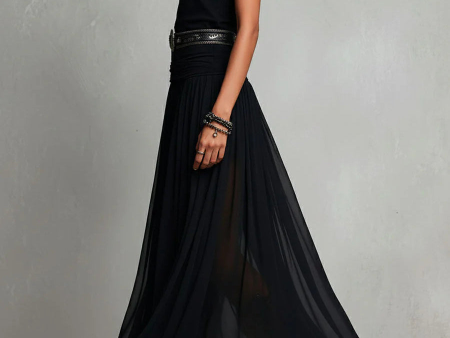 Maxi Dress | Boho Style Long Dress with Sheer Tulle Skirt and Fitted Bodice 5