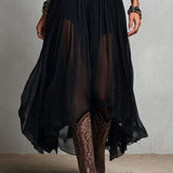 Maxi Dress | Boho Style Long Dress with Sheer Tulle Skirt and Fitted Bodice 6