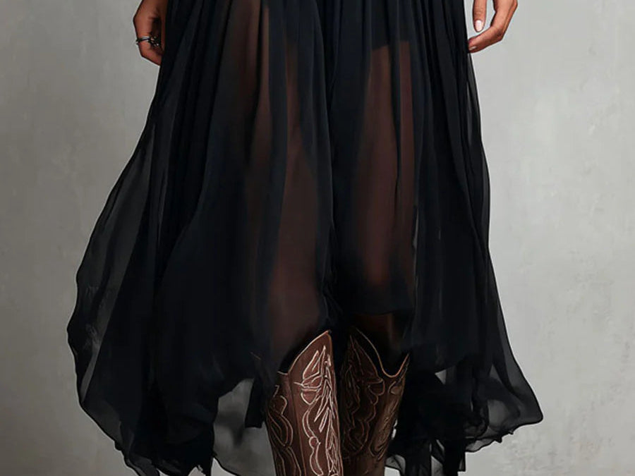 Maxi Dress | Boho Style Long Dress with Sheer Tulle Skirt and Fitted Bodice 6