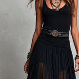 Maxi Dress | Boho Style Long Dress with Sheer Tulle Skirt and Fitted Bodice 7