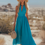 Maxi Dress | Elegant Halter Neck Summer Gown | Flowy Relaxed Fit Long Dress 2