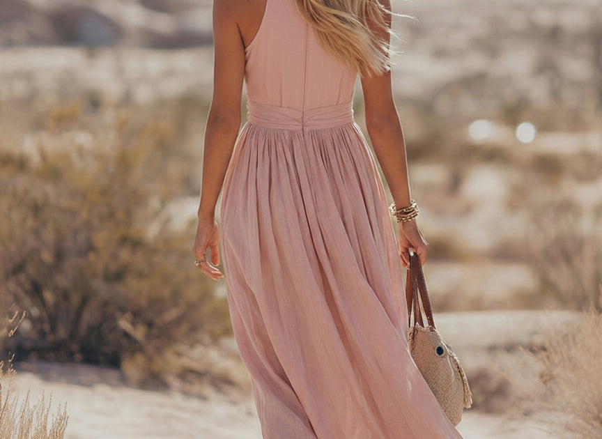 Maxi Dress | Elegant Halter Neck Summer Gown | Flowy Relaxed Fit Long Dress 5