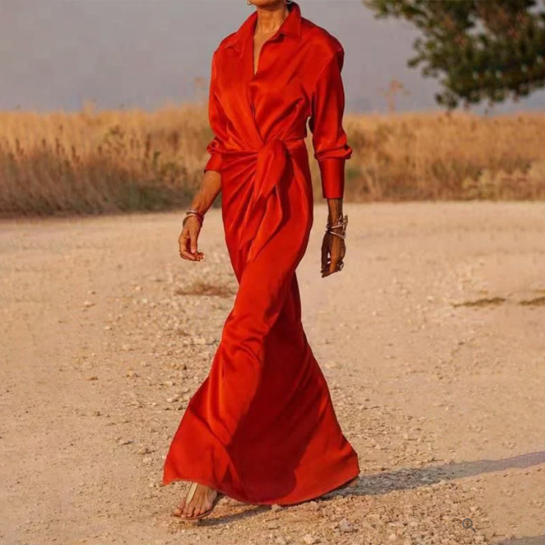 Maxi Dress | Elegant Long Sleeve Wrap Dress with Belt | Flowy and Versatile 0