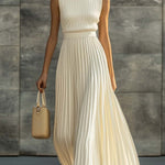 Maxi Dress | Elegant Sleeveless Long Dress with Flowy Pleated Hem 0