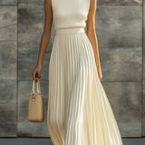 Maxi Dress | Elegant Sleeveless Long Dress with Flowy Pleated Hem 0