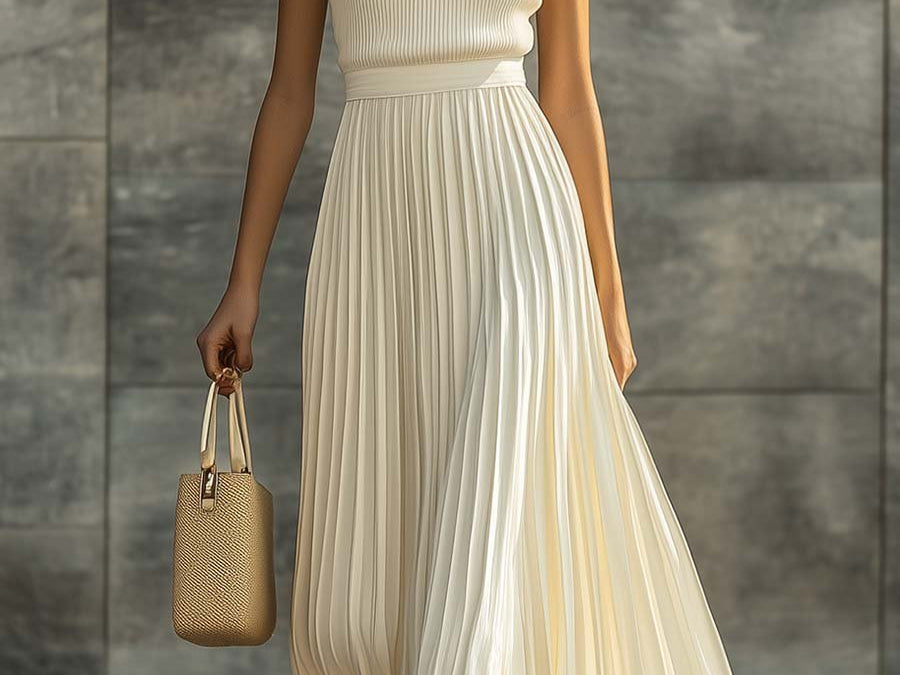 Maxi Dress | Elegant Sleeveless Long Dress with Flowy Pleated Hem 0
